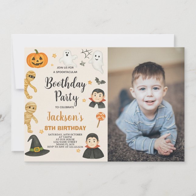 Invitación de cumpleaños de Halloween para niños d (Anverso)