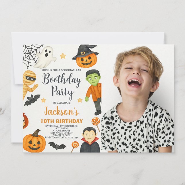Invitación de cumpleaños de Halloween para niños d (Anverso)