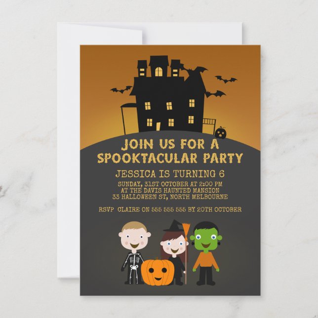 Invitación de cumpleaños de Halloween para niños d (Anverso)