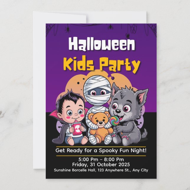 Invitación de cumpleaños de Halloween para niños e (Reverso)