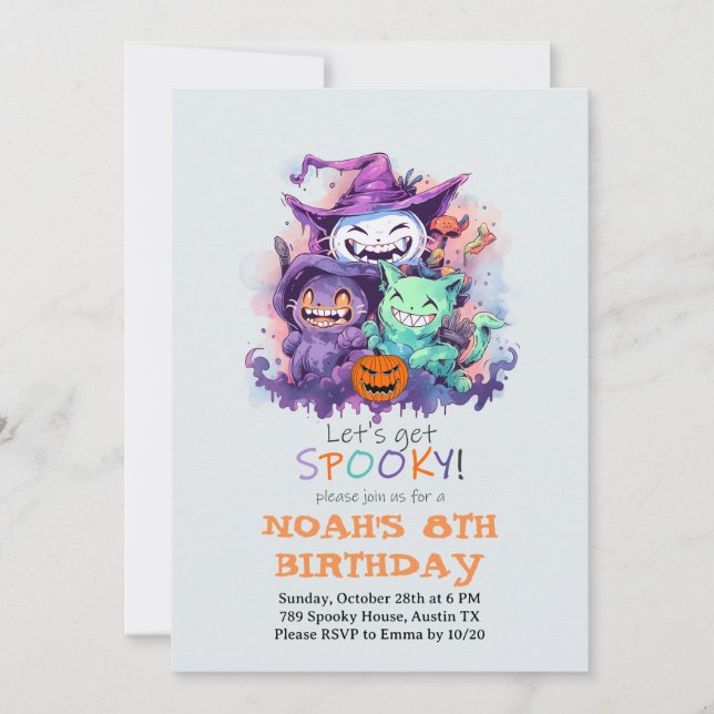 Invitación de cumpleaños de Halloween para niños g (Anverso)