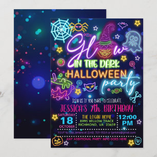 Invitación de cumpleaños de Halloween que brilla e