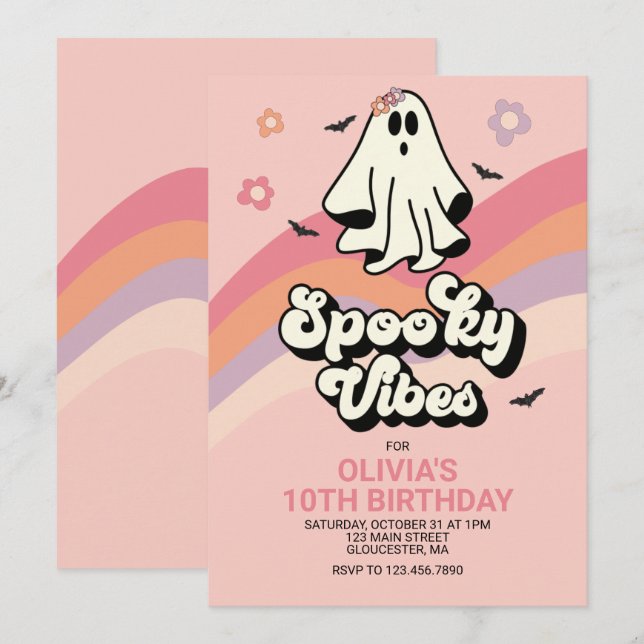 invitación de cumpleaños de Halloween retro genial (Anverso / Reverso)