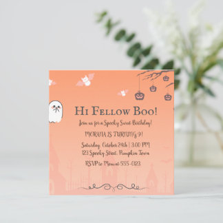 Invitación de cumpleaños de Halloween rosa lindo |