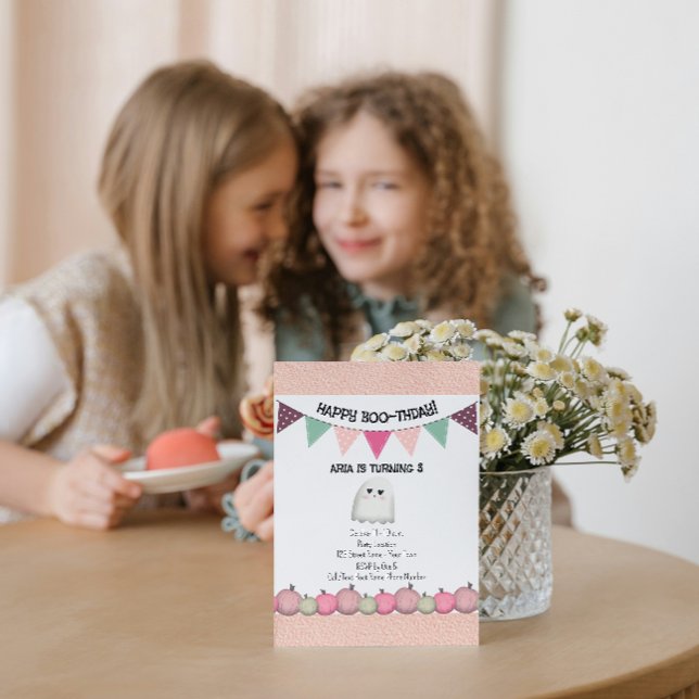 Invitación de cumpleaños de Halloween rosa lindo (Subido por el creador)