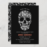 Invitación de cumpleaños de Halloween Skull Black 
