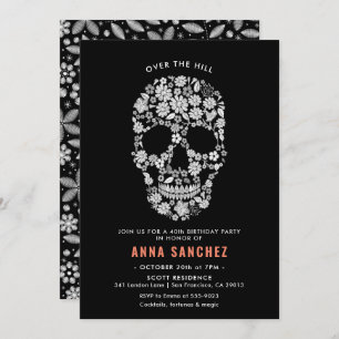 Invitación de cumpleaños de Halloween Skull Black