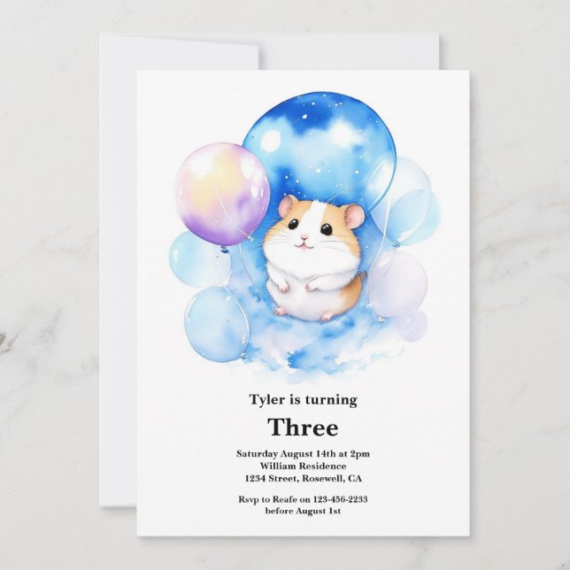 Invitación de cumpleaños de Hamster (Anverso)