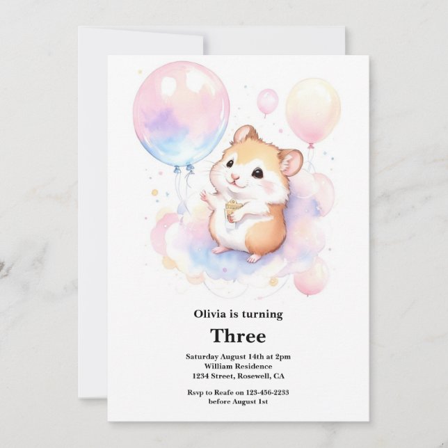 Invitación de cumpleaños de Hamster (Anverso)