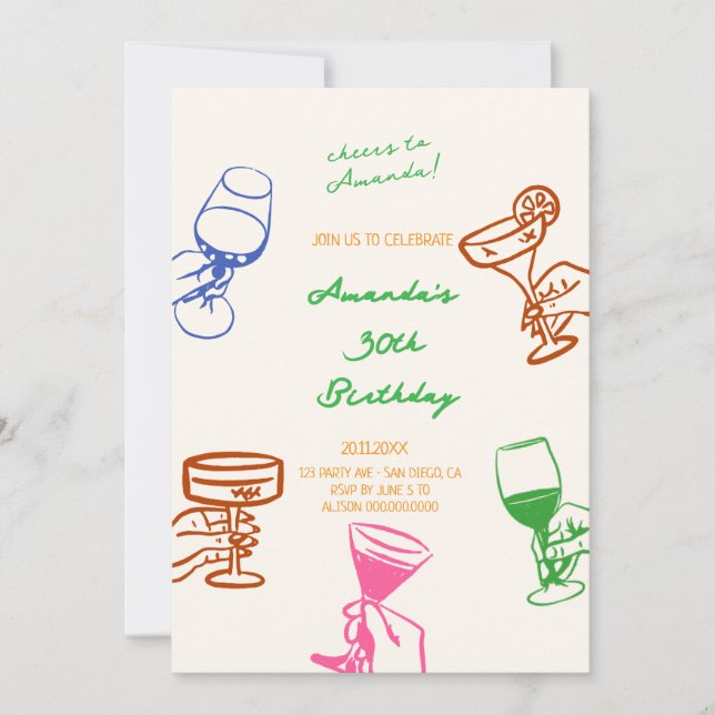 Invitación de cumpleaños de Hand Drawn Scribble Co (Anverso)