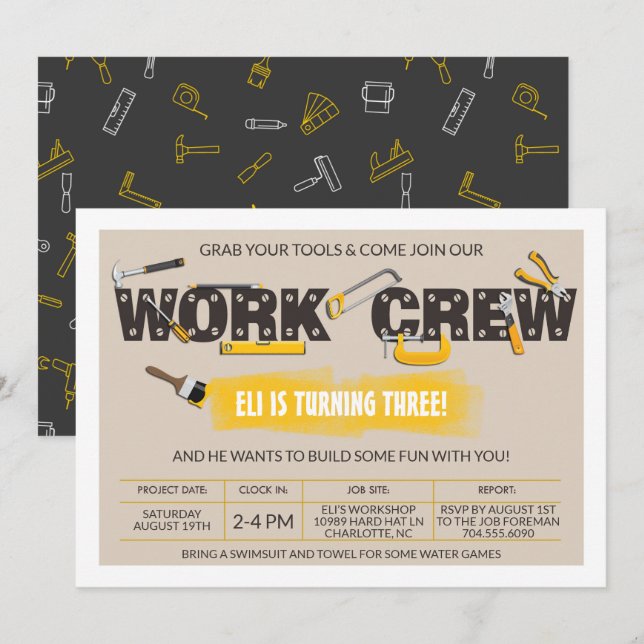 Invitación de cumpleaños de Handyman en tiempo de  (Anverso / Reverso)