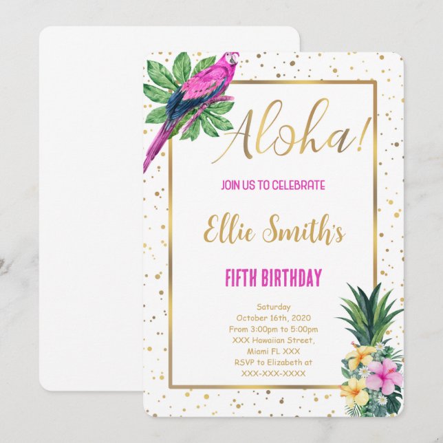 Invitación de cumpleaños de Hawái (Anverso / Reverso)