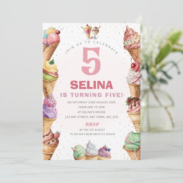Invitación de cumpleaños de heladería para fiesta  (Anverso de pie)