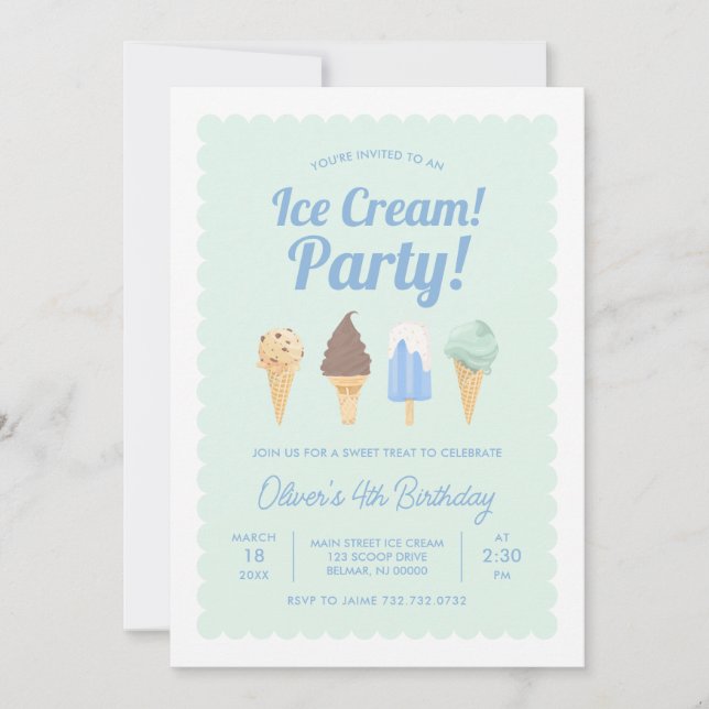 Invitación de Cumpleaños de Helado (Anverso)