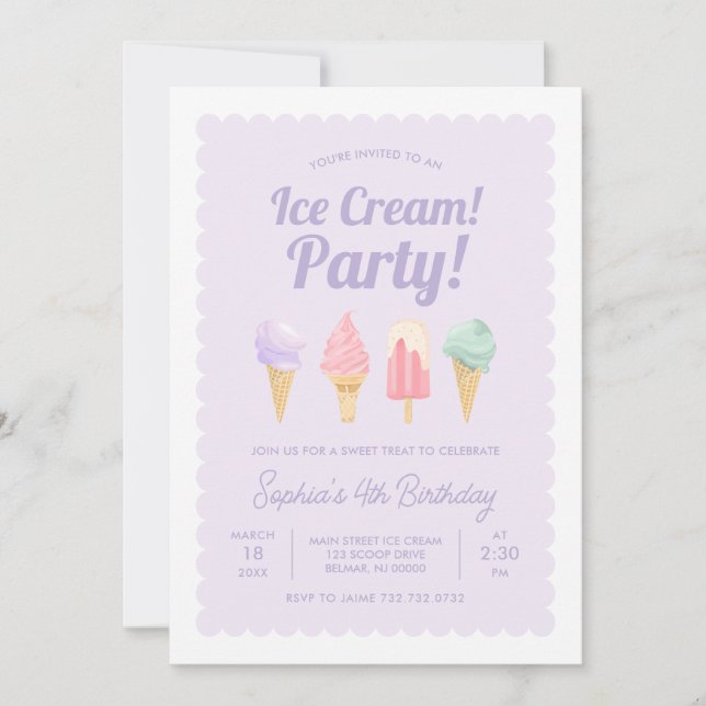 Invitación de Cumpleaños de Helado (Anverso)