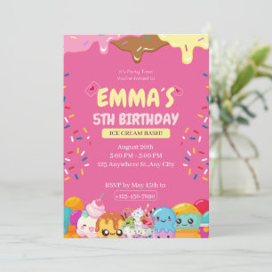 Invitación de Cumpleaños de Helado Adorable