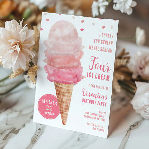 Invitación de cumpleaños de helado CUATRO Gritamos