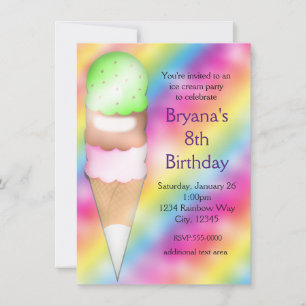 Invitación de cumpleaños de helado de arcoíris soñ