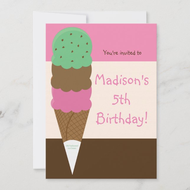 Invitación de cumpleaños de helado de triple cucha (Anverso)