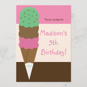 Invitación de cumpleaños de helado de triple cucha