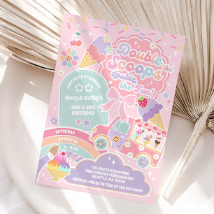 Invitación de cumpleaños de helado Doble la Cuchar