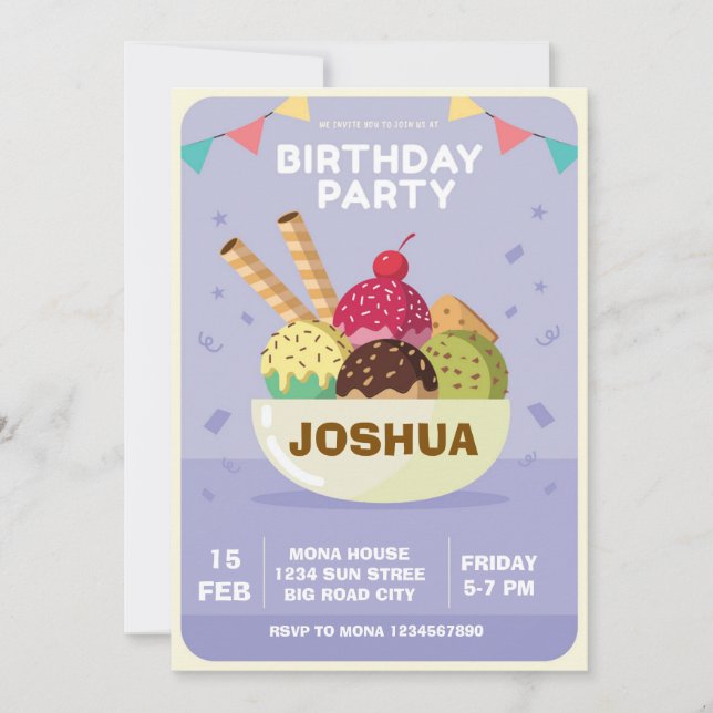Invitación de cumpleaños de helado  Domingo de dul (Anverso)