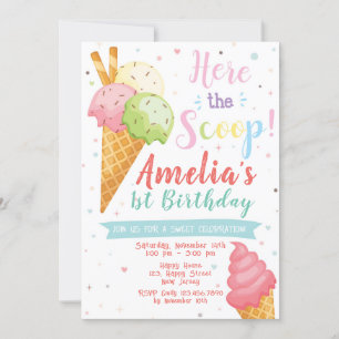 Invitación de cumpleaños de helado. Dulce Celebrac