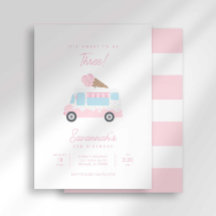 Invitación de cumpleaños de helado dulce con rayas
