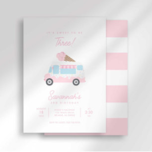 Invitación de cumpleaños de helado dulce con rayas