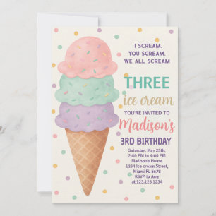 Invitación de cumpleaños de helado editable para n