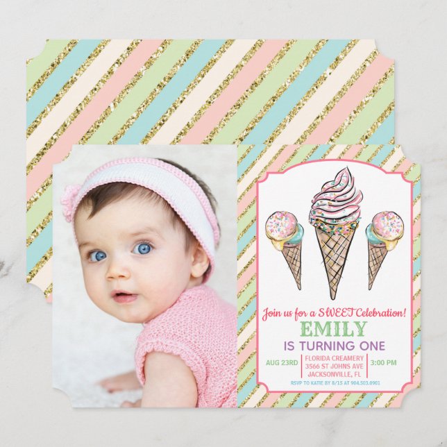 Invitación de cumpleaños de helado para cualquier  (Anverso / Reverso)