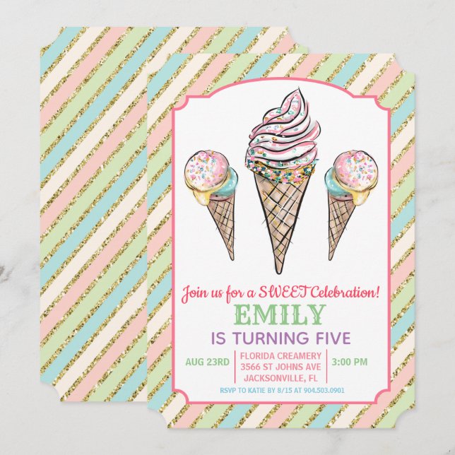 Invitación de cumpleaños de helado para cualquier  (Anverso / Reverso)