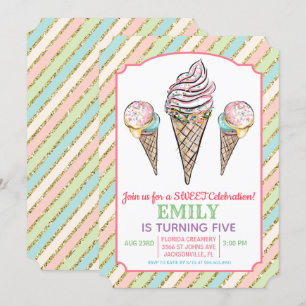 Invitación de cumpleaños de helado para cualquier 