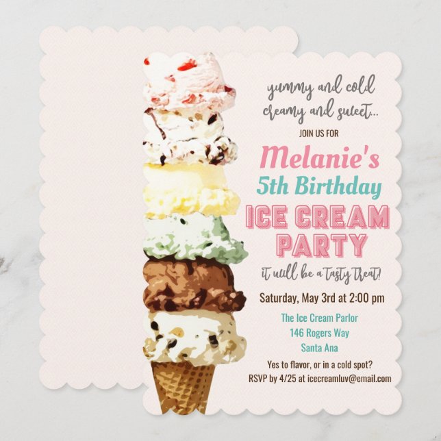 Invitación de cumpleaños de helado para cualquier  (Anverso / Reverso)