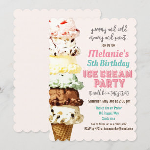 Invitación de cumpleaños de helado para cualquier 