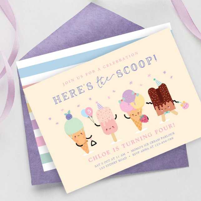 Invitación de cumpleaños de helado para niña, cono (Subido por el creador)
