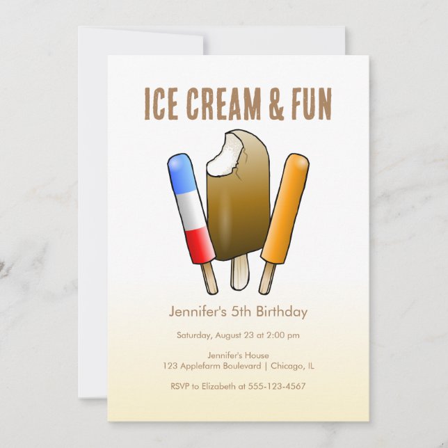 Invitación de cumpleaños de helado y diversión (Anverso)