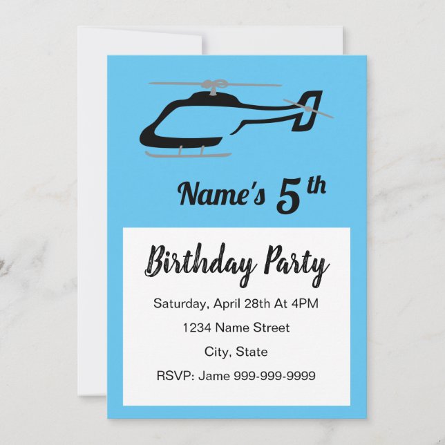 Invitación de cumpleaños de Helicopter (Anverso)