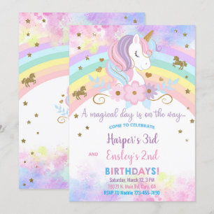 Invitación de cumpleaños de hermanas Unicornio y a