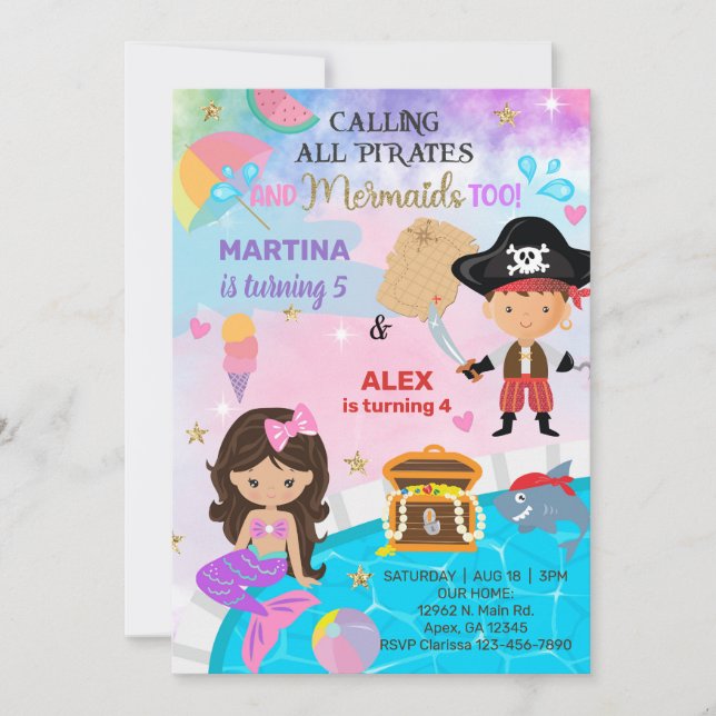 Invitación de cumpleaños de hermanos piratas y sir (Anverso)