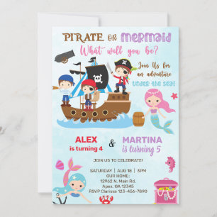 Invitación de cumpleaños de hermanos piratas y sir