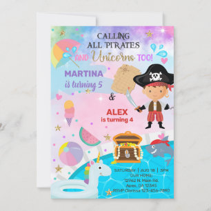 Invitación de cumpleaños de hermanos piratas y uni