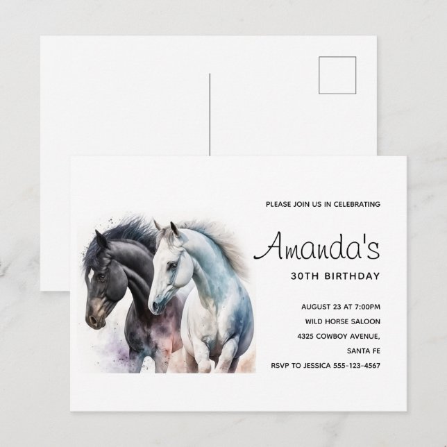 Invitación de cumpleaños de hermosos caballos en a (Anverso / Reverso)
