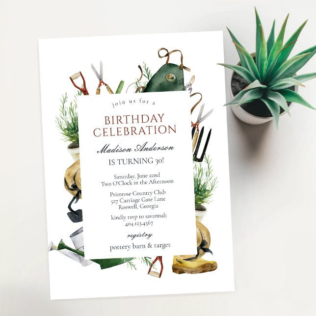 Invitación de cumpleaños de herramientas de jardin (Subido por el creador)