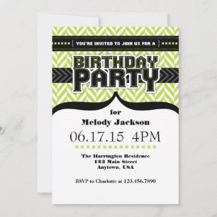 Invitación de cumpleaños de Herringbone Blanco Lim