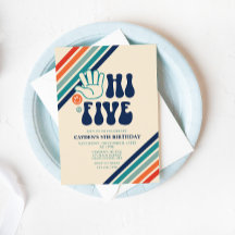 Invitación de cumpleaños de Hi Five Retro Stripes
