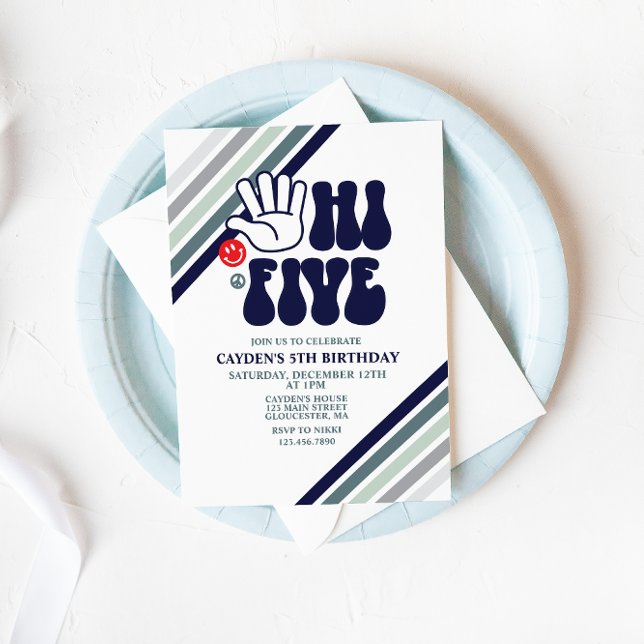 Invitación de cumpleaños de Hi Five Retro Stripes (Subido por el creador)