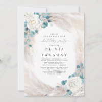 Invitación de cumpleaños de hierba blanca Pampas