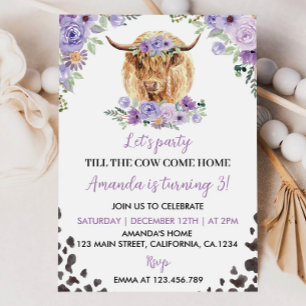 Invitación de cumpleaños de Highland Cow Girl