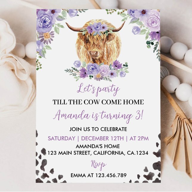 Invitación de cumpleaños de Highland Cow Girl (Subido por el creador)